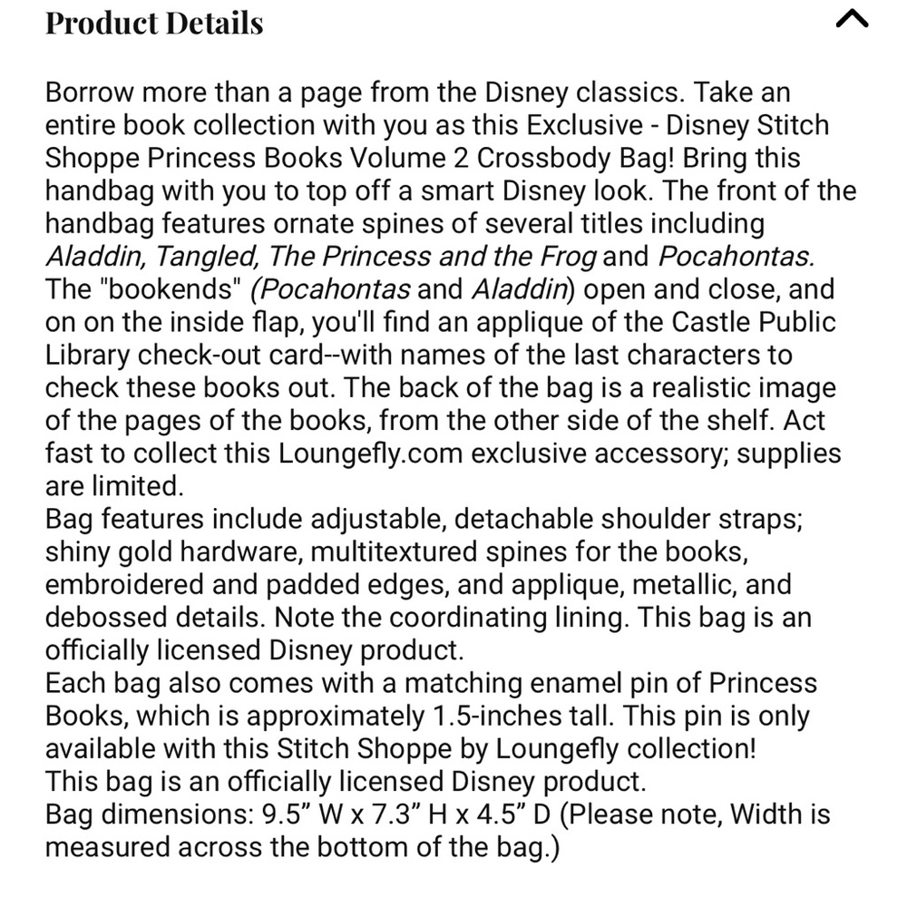 Loungefly Exclusive Disney Stitch Shoppe Princess Books Volume 2 Crossbody Bag - Picture 10 of 13